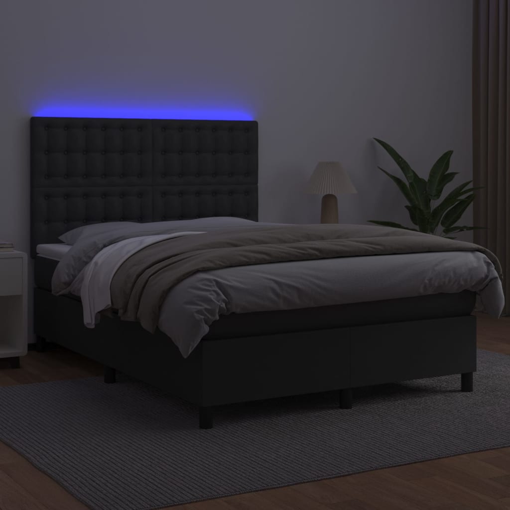 kontinentalseng med LED-lys 140x190 cm kunstlæder sort