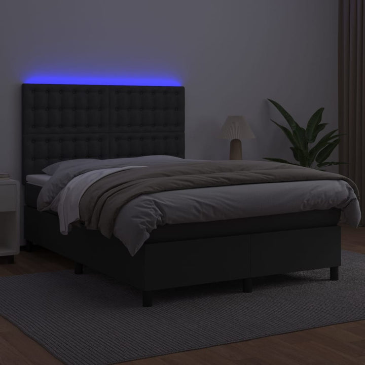 kontinentalseng med LED-lys 140x190 cm kunstlæder sort