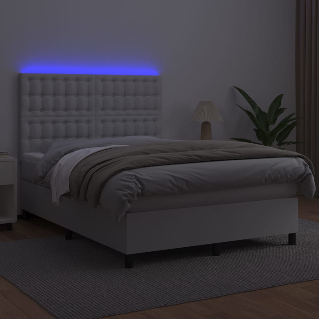 kontinentalseng med LED-lys 140x200 cm kunstlæder hvid