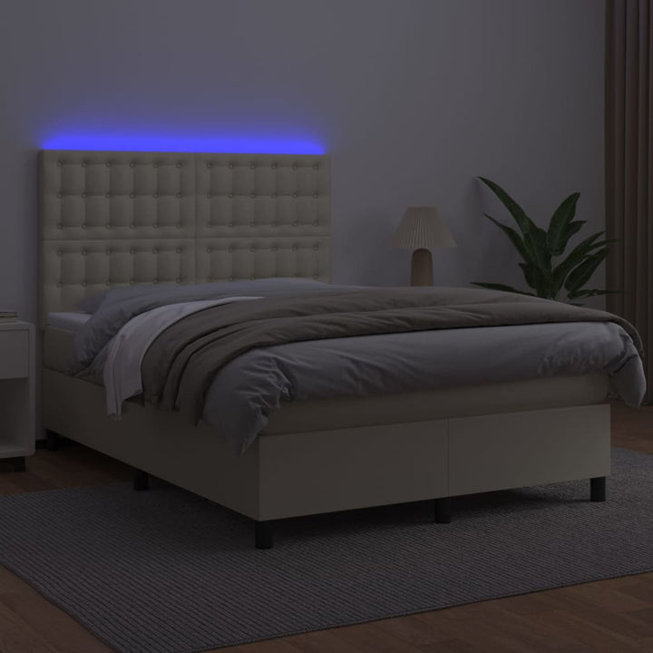 kontinentalseng med LED-lys 140x200 cm kunstlæder cremefarvet