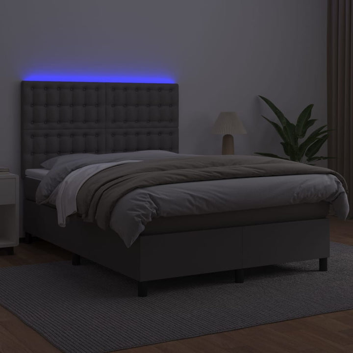 kontinentalseng med LED-lys 140x200 cm kunstlæder grå