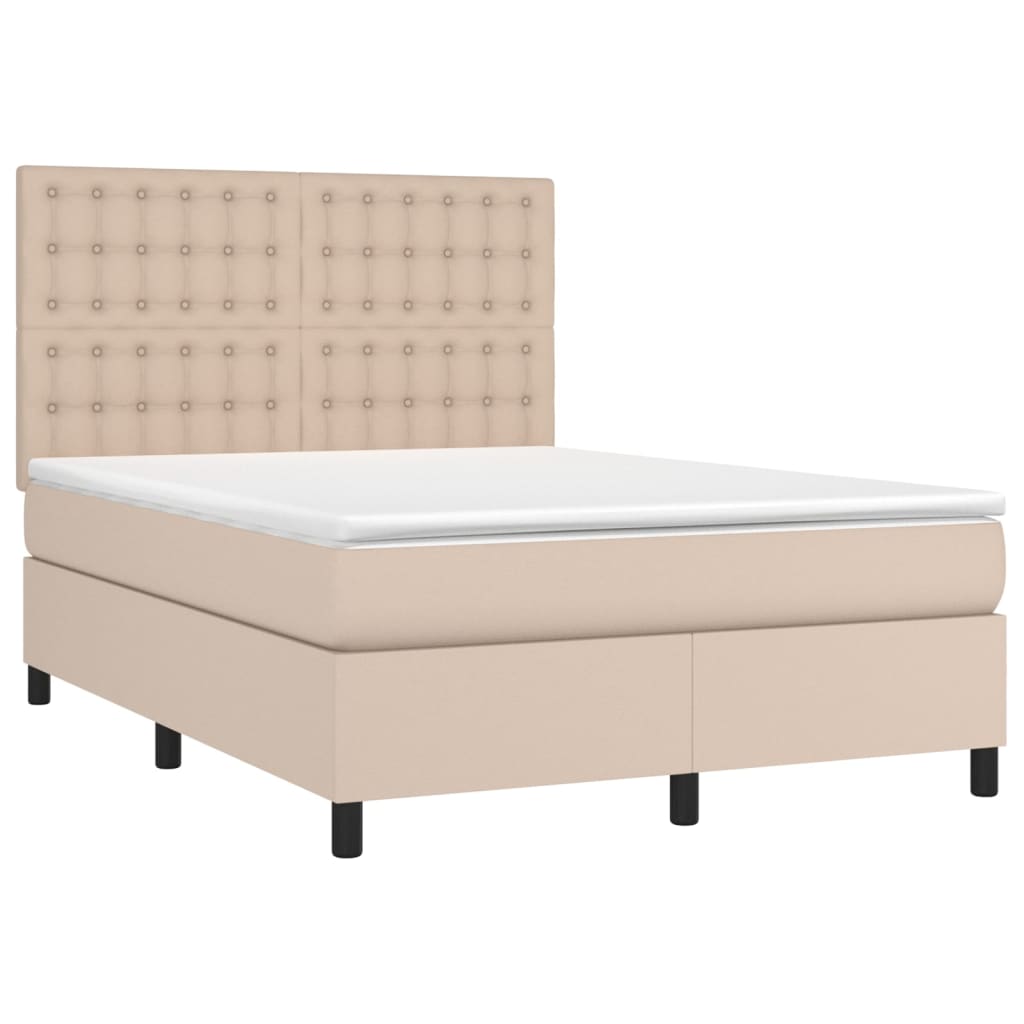 kontinentalseng LED-lys 140x200 cm kunstlæder cappuccinofarvet