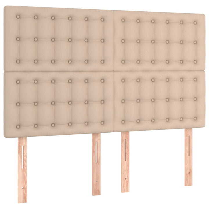 kontinentalseng LED-lys 140x200 cm kunstlæder cappuccinofarvet
