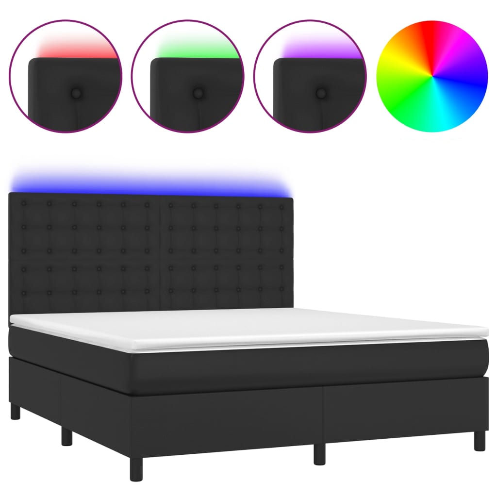 kontinentalseng med LED-lys 160x200 cm kunstlæder sort
