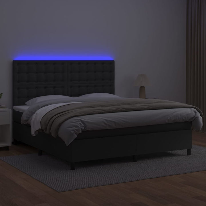 kontinentalseng med LED-lys 160x200 cm kunstlæder sort