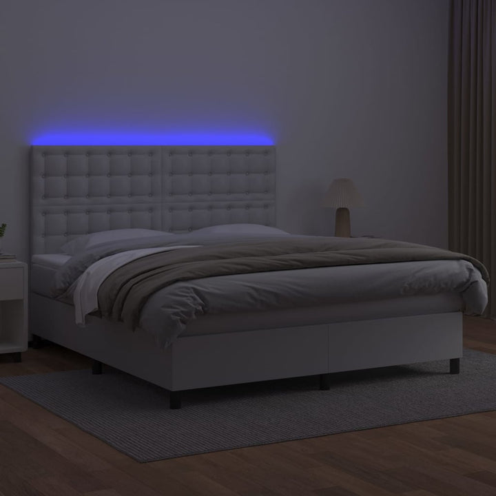 kontinentalseng med LED-lys 160x200 cm kunstlæder hvid