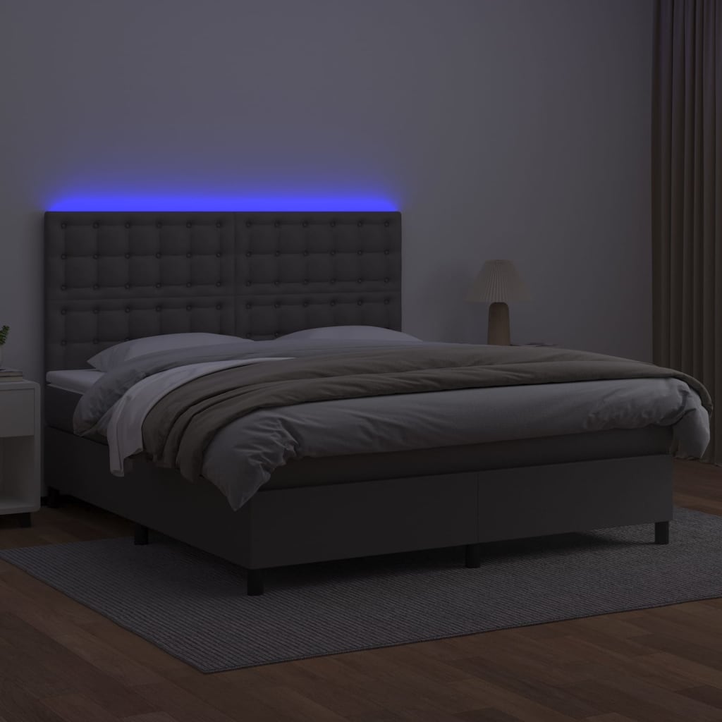 kontinentalseng med LED-lys 160x200 cm kunstlæder grå