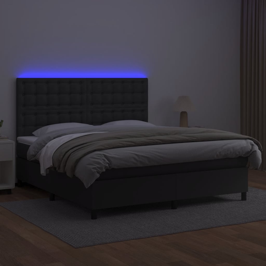 kontinentalseng med LED-lys 180x200 cm kunstlæder sort