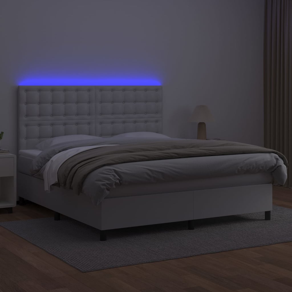 kontinentalseng med LED-lys 180x200 cm kunstlæder hvid