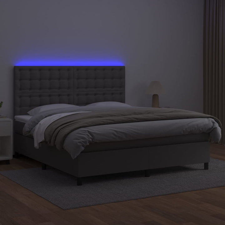 kontinentalseng med LED-lys 180x200 cm kunstlæder grå