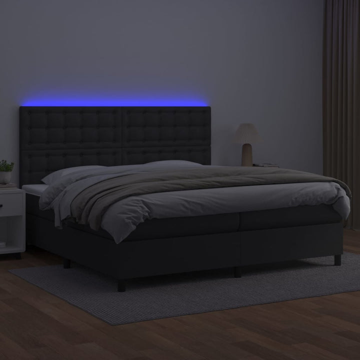 kontinentalseng med LED-lys 200x200 cm kunstlæder sort