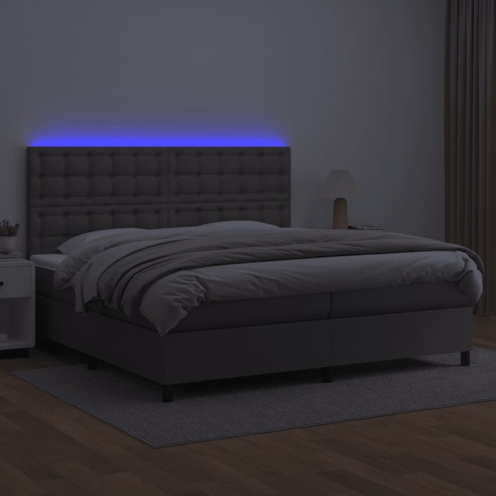 kontinentalseng med LED-lys 200x200 cm kunstlæder grå