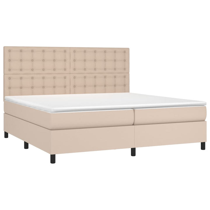 kontinentalseng LED-lys 200x200 cm kunstlæder cappuccinofarvet