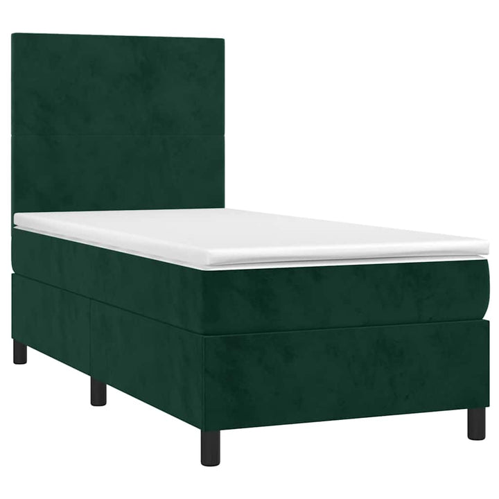 kontinentalseng med LED-lys 80x200 cm velour mørkegrøn