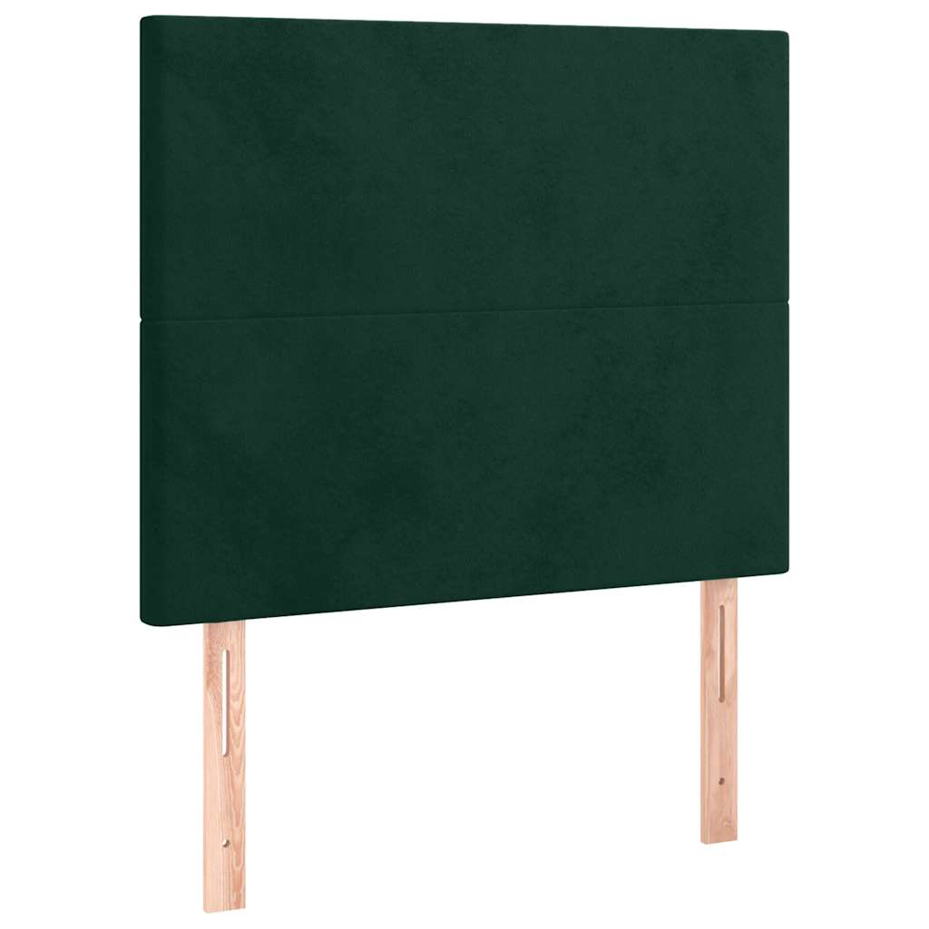 kontinentalseng med LED-lys 90x190 cm fløjl mørkegrøn