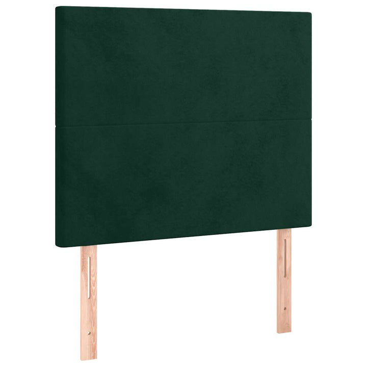 kontinentalseng med LED-lys 90x200 cm fløjl mørkegrøn