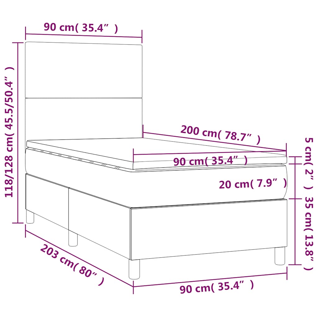 kontinentalseng med LED-lys 90x200 cm fløjl mørkegrøn