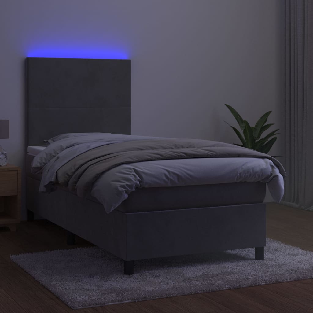 kontinentalseng med LED-lys 100x200 cm fløjl lysegrå