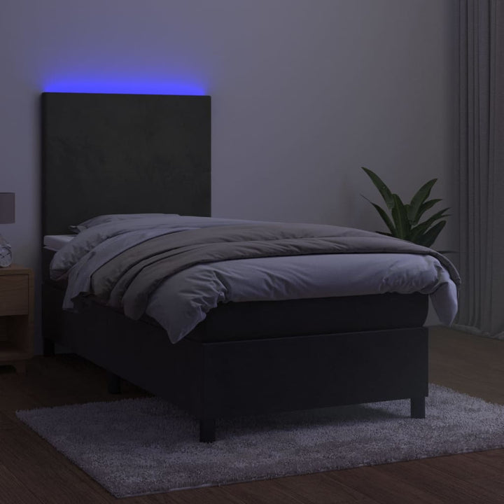 kontinentalseng med LED-lys 100x200 cm fløjl mørkegrå