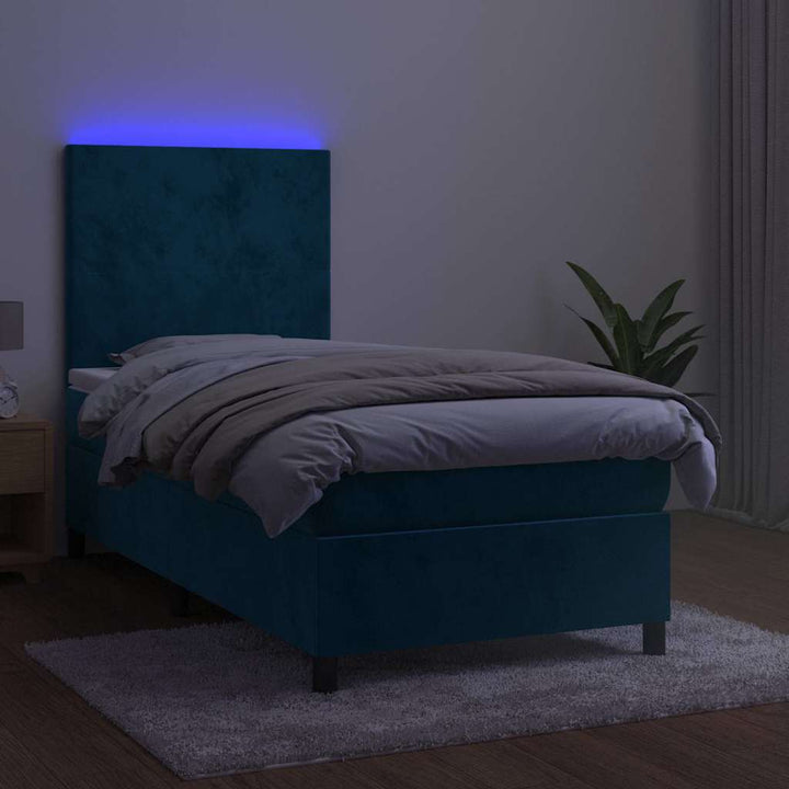 kontinentalseng med LED-lys 100x200 cm fløjl mørkeblå