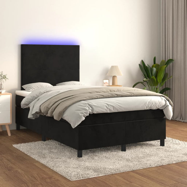 kontinentalseng med LED-lys 120x200 cm fløjl sort