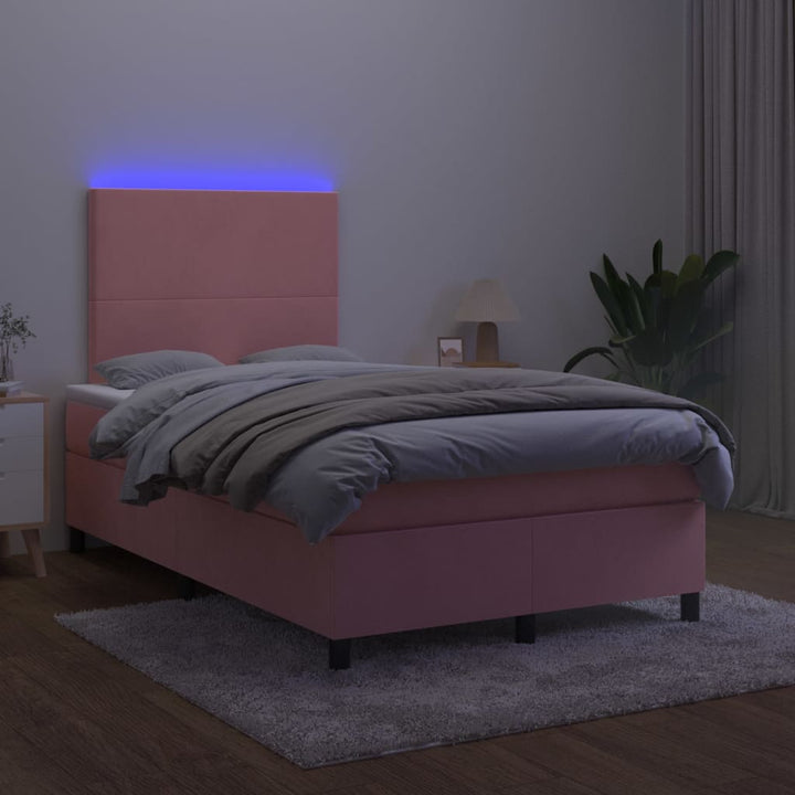 kontinentalseng med LED-lys 120x200 cm fløjl lyserød
