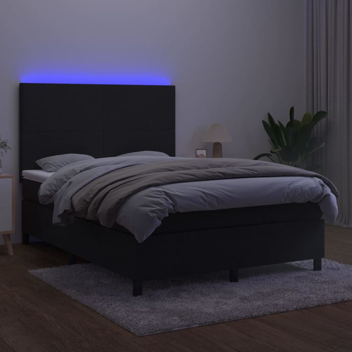 kontinentalseng med LED-lys 140x190 cm fløjl sort