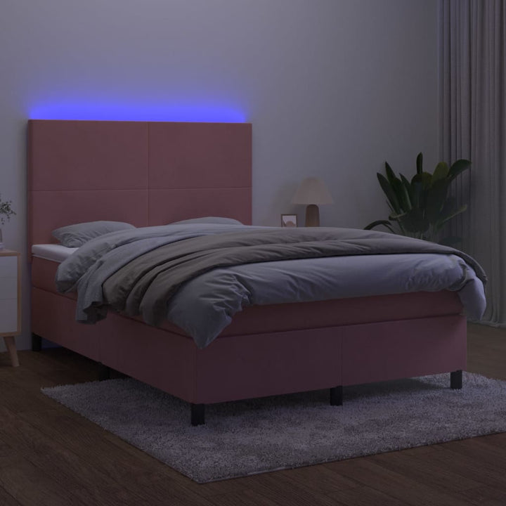 kontinentalseng med LED-lys 140x190 cm fløjl lyserød