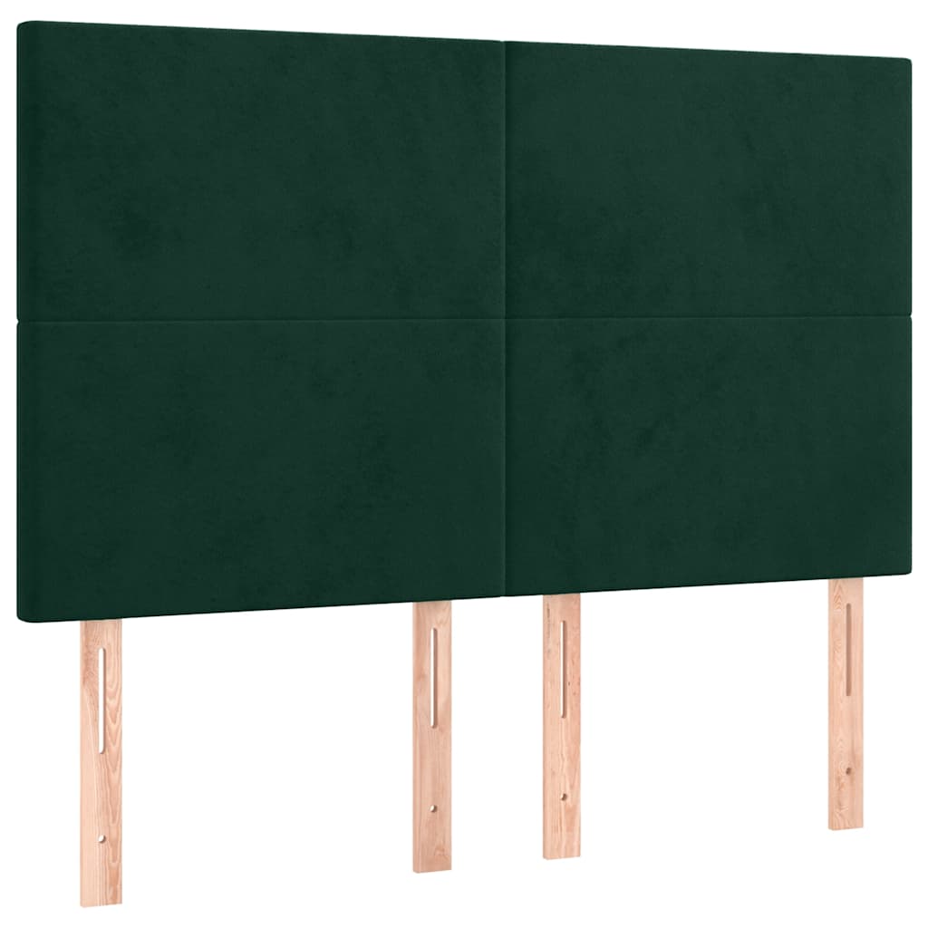 kontinentalseng med LED-lys 140x200 cm fløjl mørkegrøn