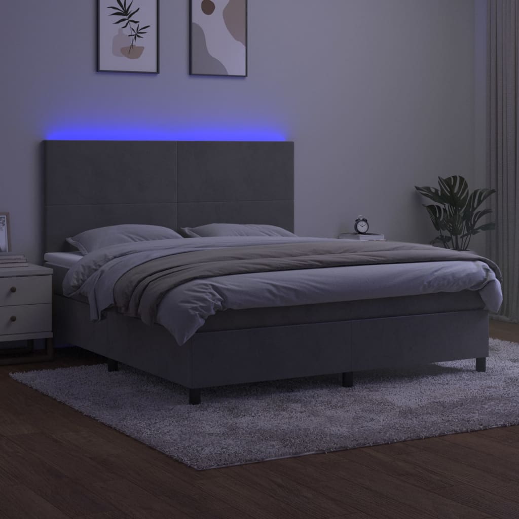kontinentalseng med LED-lys 160x200 cm fløjl lysegrå