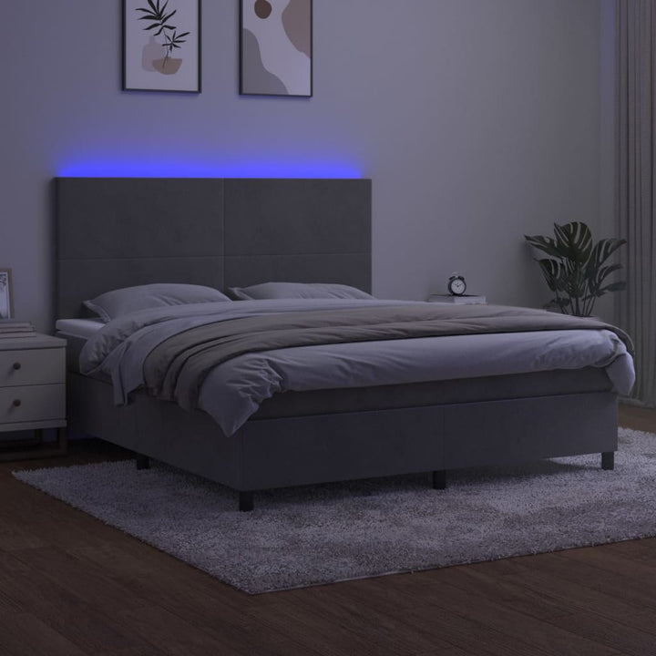 kontinentalseng med LED-lys 160x200 cm fløjl lysegrå