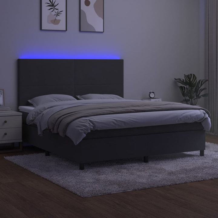 kontinentalseng med LED-lys 160x200 cm fløjl mørkegrå
