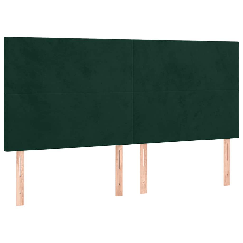 kontinentalseng med LED-lys 160x200 cm fløjl mørkegrøn