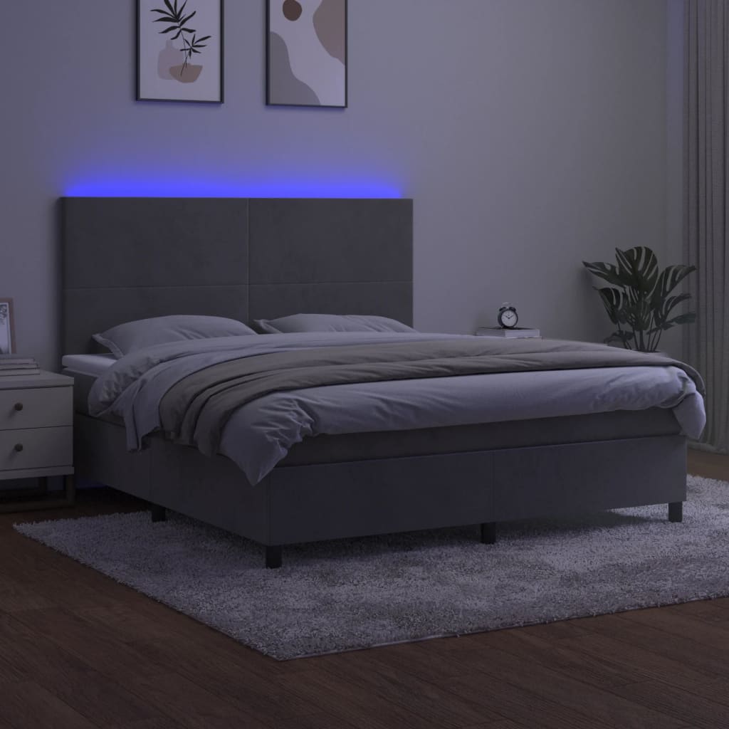 kontinentalseng med LED-lys 180x200 cm fløjl lysegrå