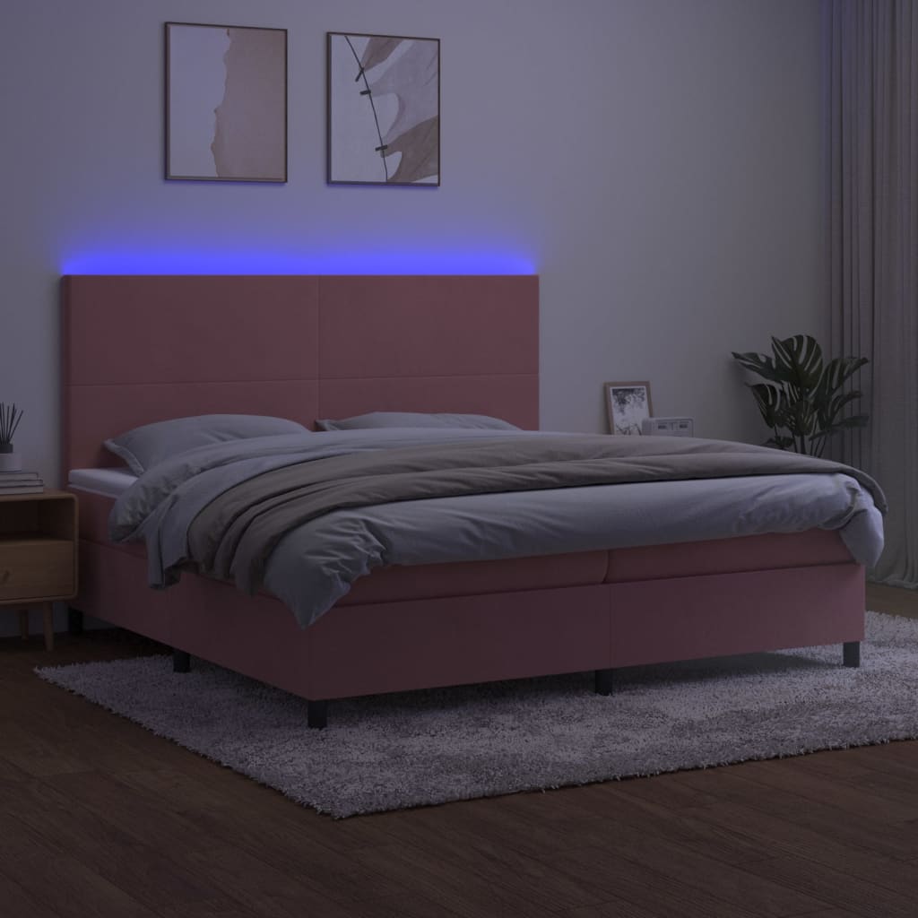 kontinentalseng med LED-lys 200x200 cm fløjl lyserød