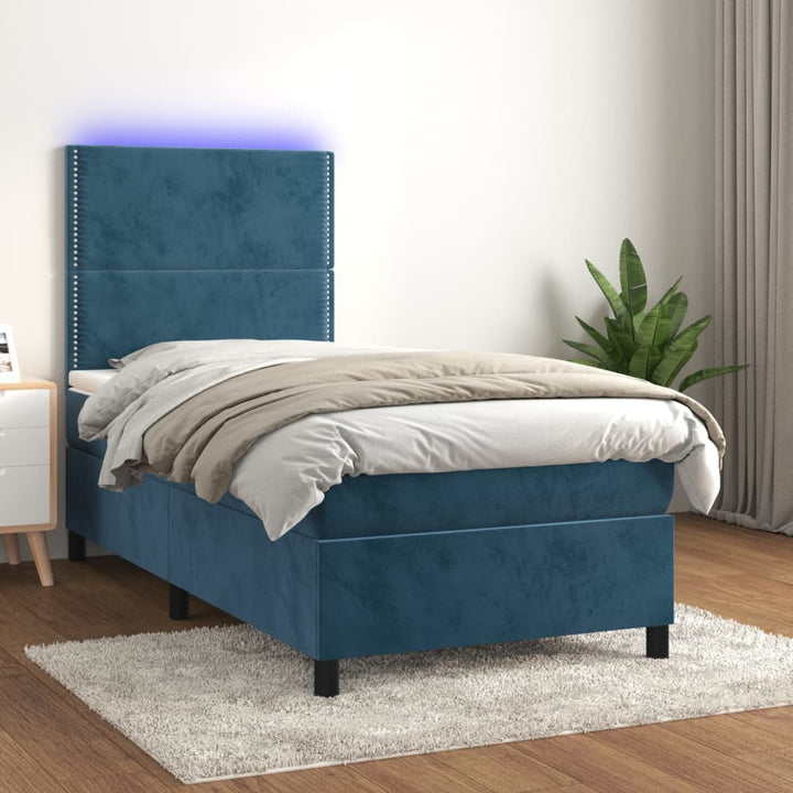 kontinentalseng med LED-lys 80x200 cm velour mørkeblå
