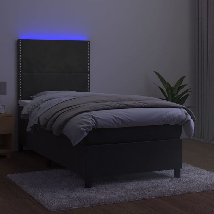kontinentalseng med LED-lys 90x200 cm fløjl mørkegrå