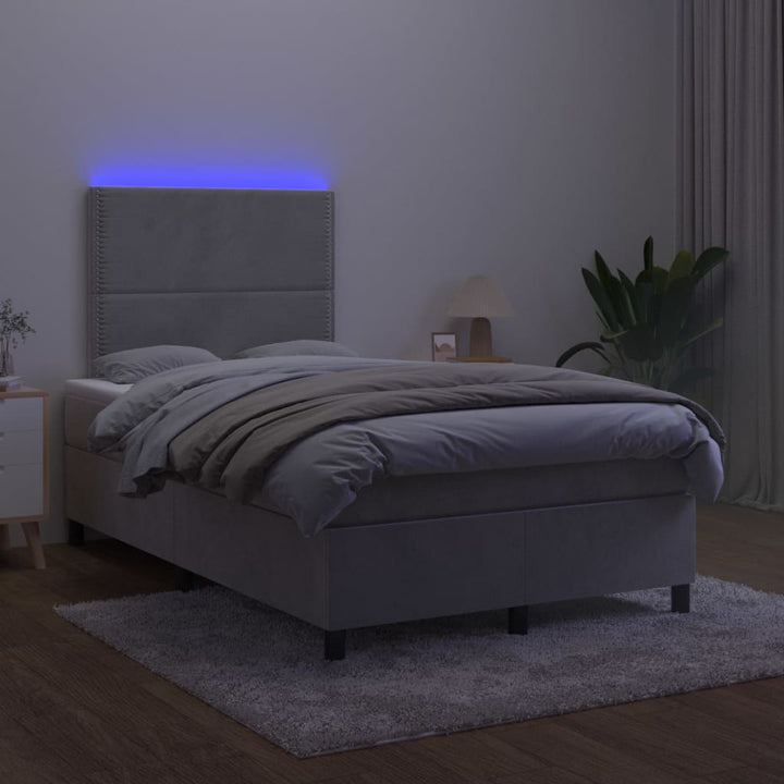 kontinentalseng med LED-lys 120x200 cm fløjl lysegrå