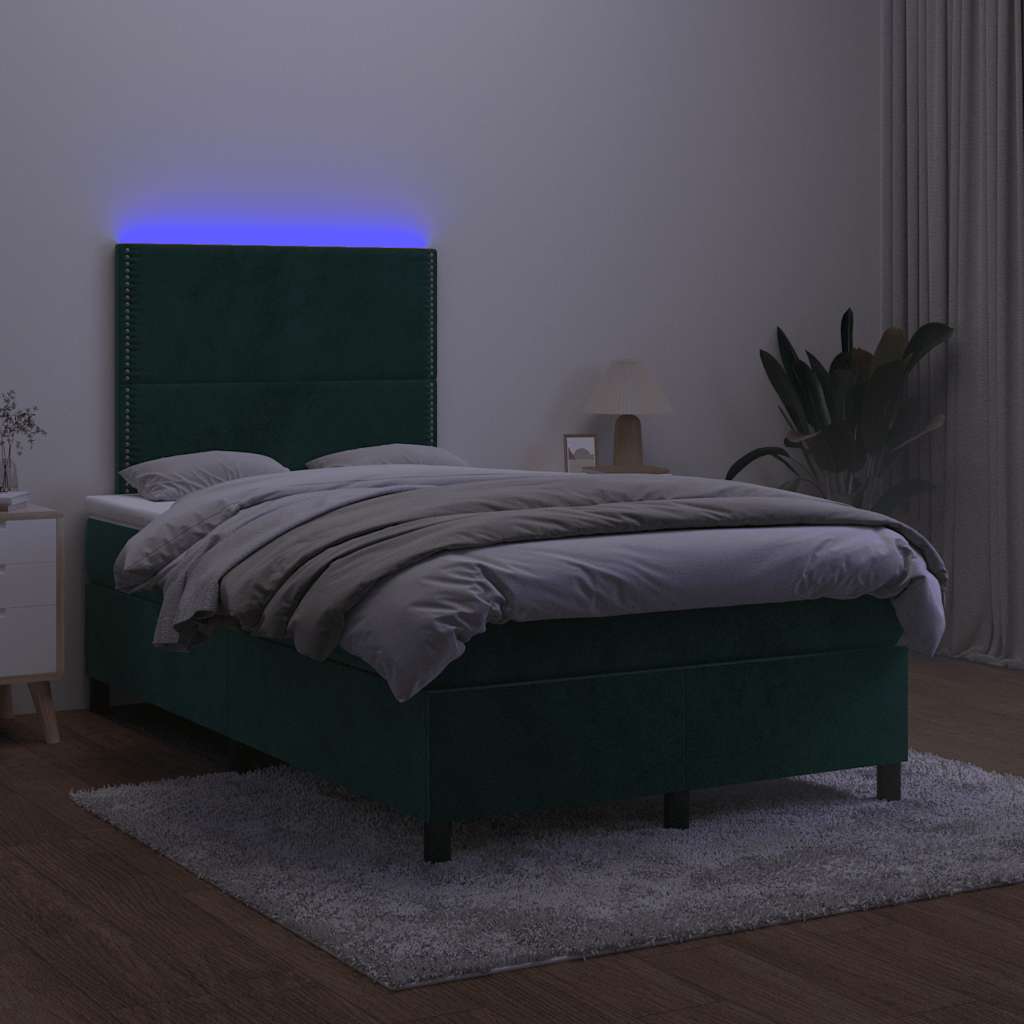 kontinentalseng med LED-lys 120x200 cm fløjl mørkegrøn