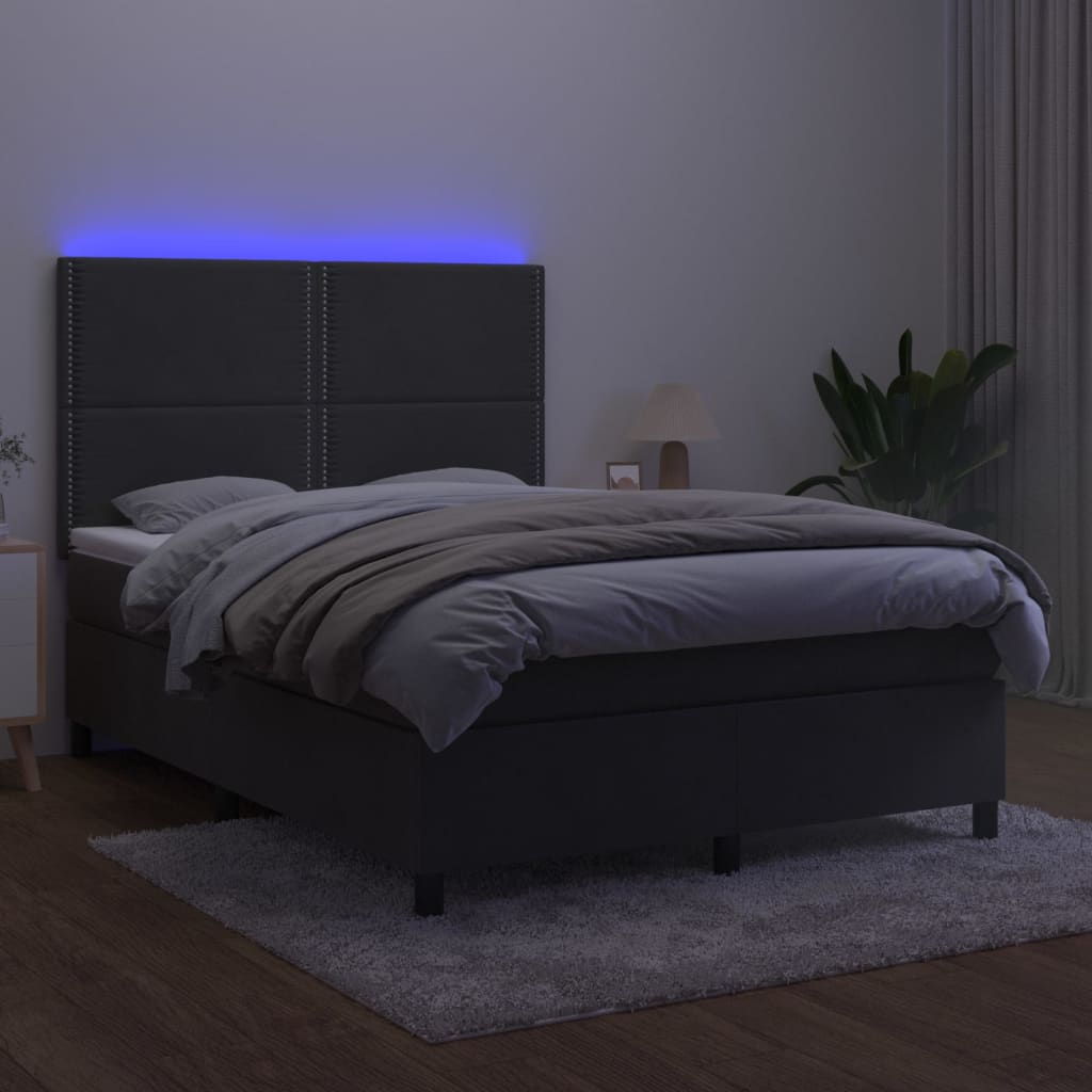 kontinentalseng med LED-lys 140x190 cm fløjl mørkegrå