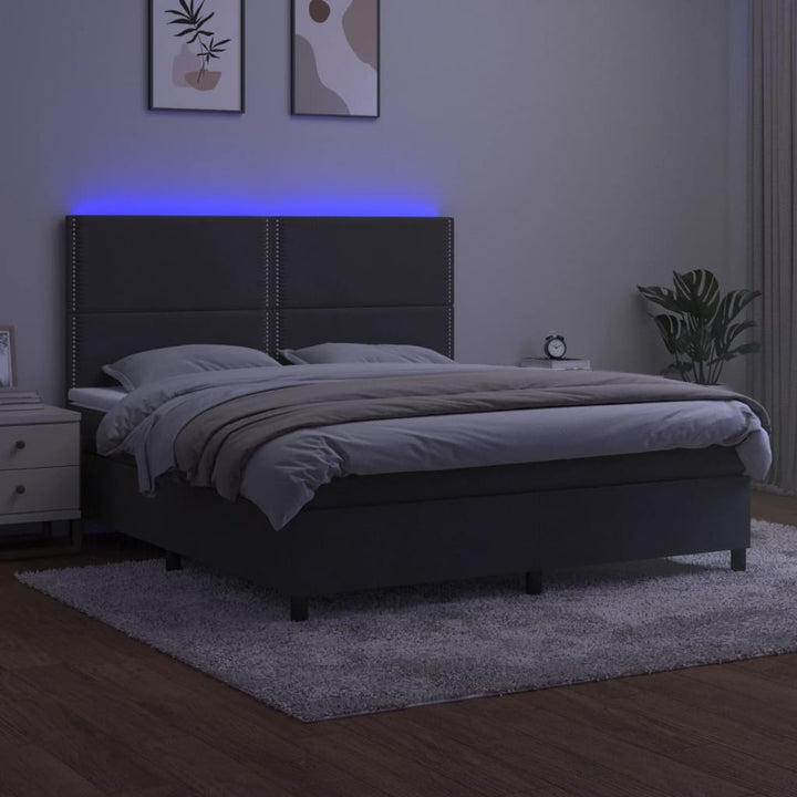 kontinentalseng med LED-lys 180x200 cm fløjl mørkegrå