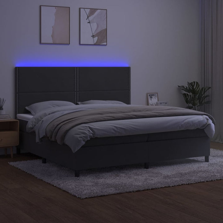 kontinentalseng med LED-lys 200x200 cm fløjl mørkegrå