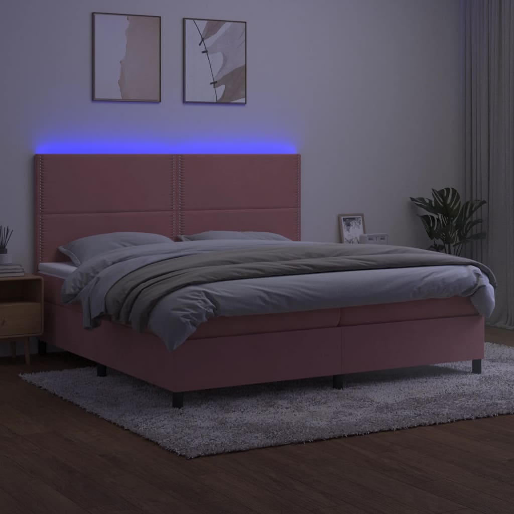 kontinentalseng med LED-lys 200x200 cm fløjl lyserød