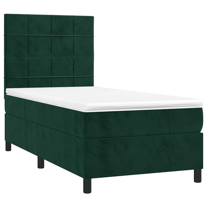 kontinentalseng med LED-lys 80x200 cm velour mørkegrøn