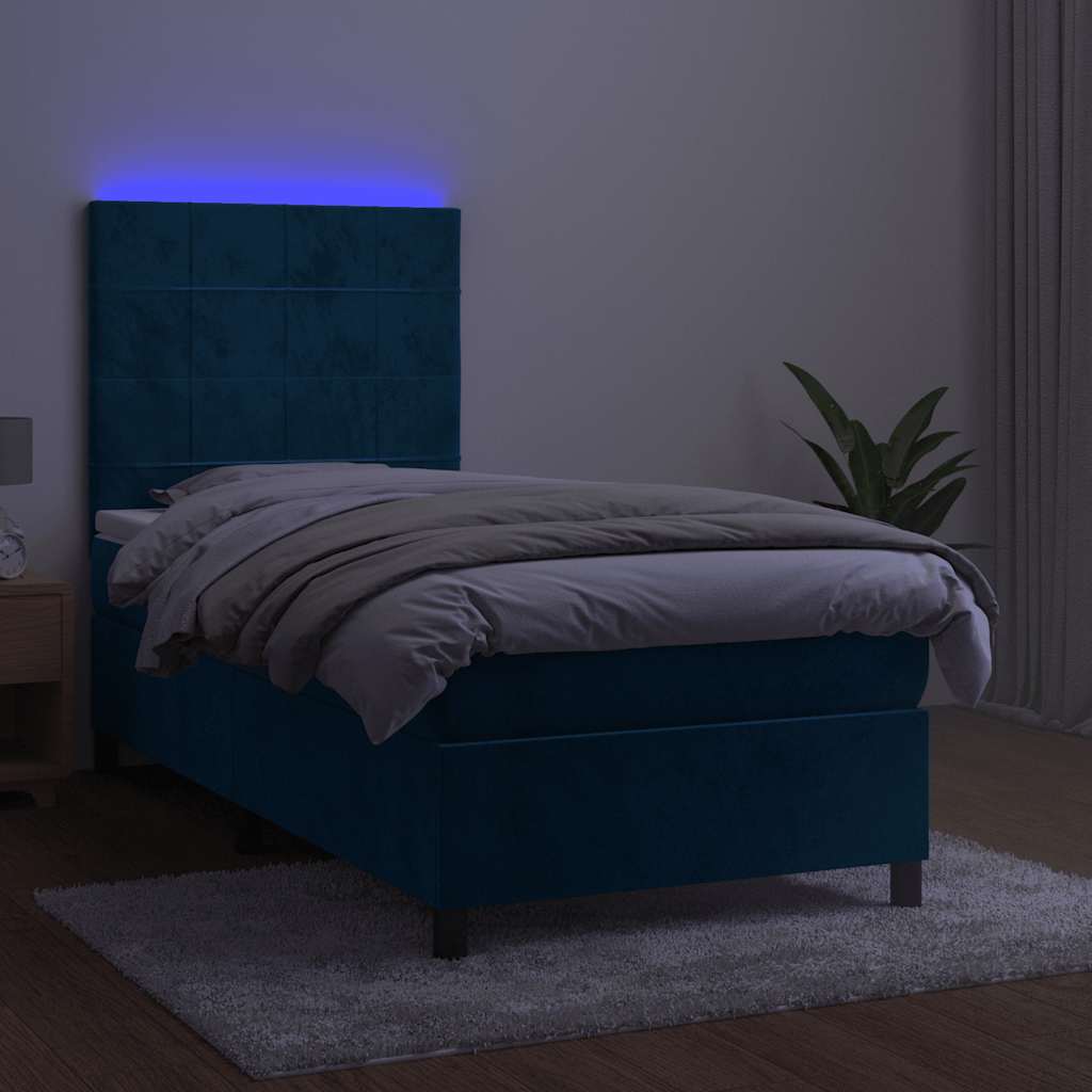 kontinentalseng med LED-lys 80x200 cm velour mørkeblå