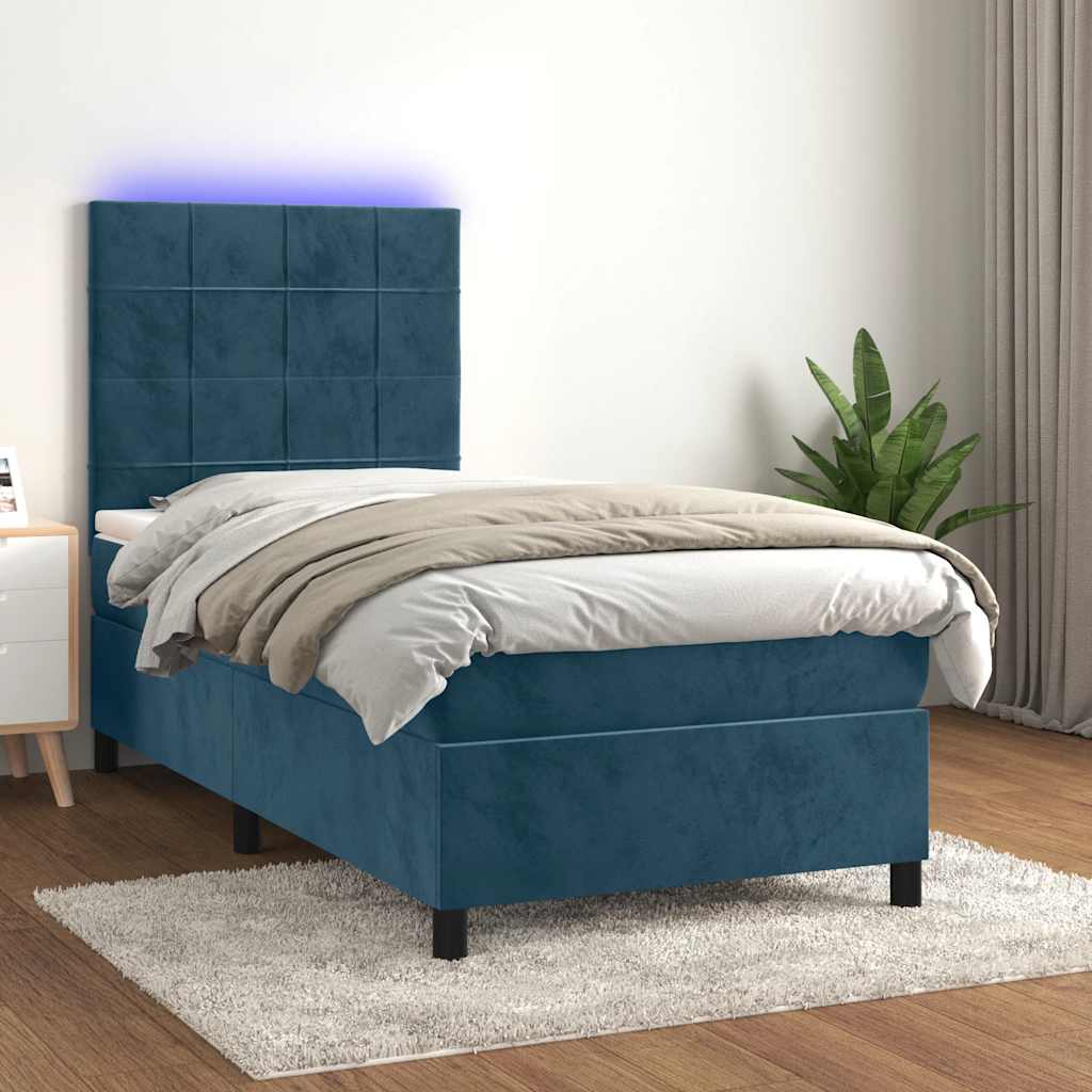 kontinentalseng med LED-lys 80x200 cm velour mørkeblå