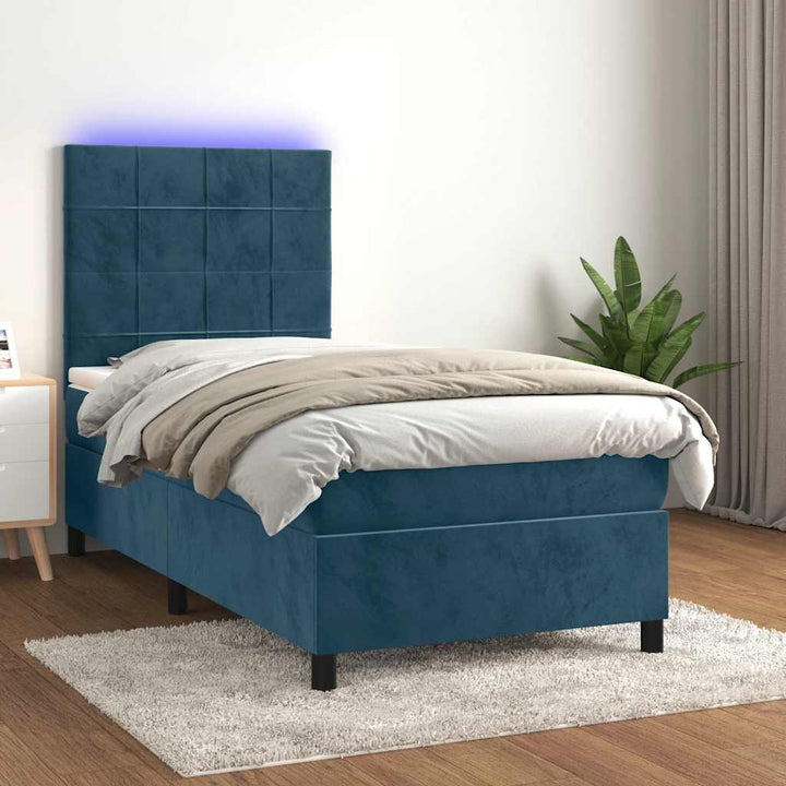kontinentalseng med LED-lys 80x200 cm velour mørkeblå