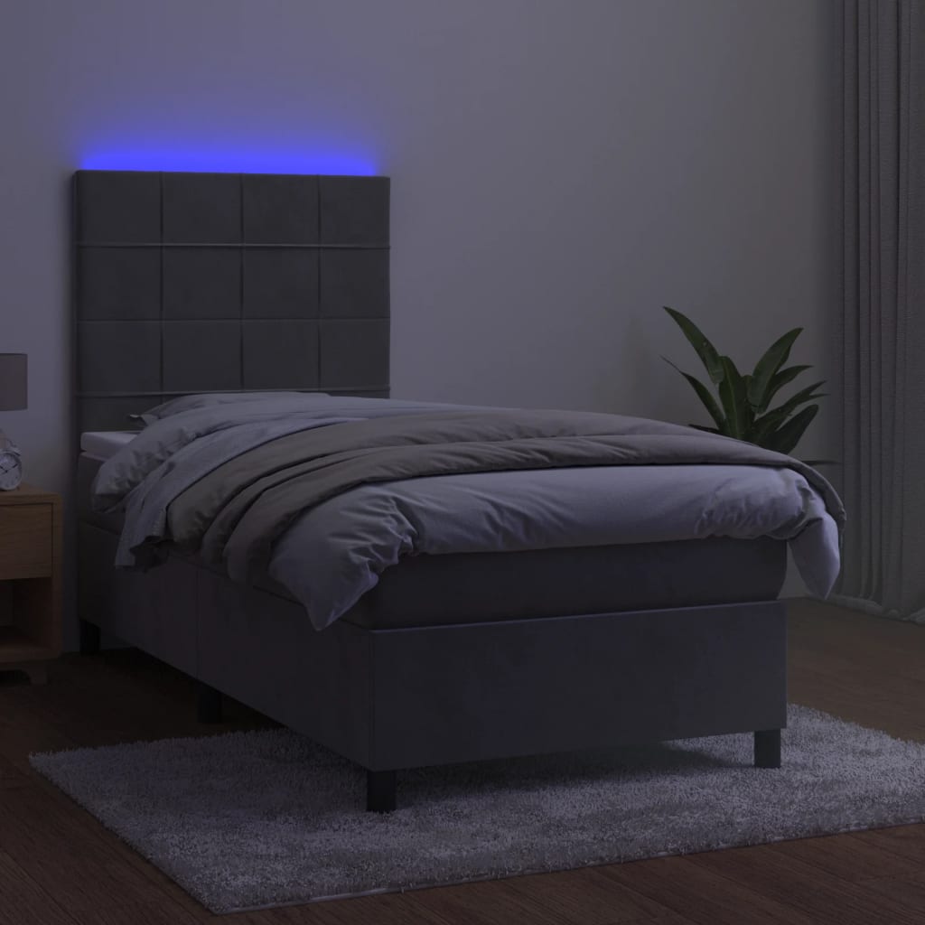 kontinentalseng med LED-lys 90x190 cm fløjl lysegrå