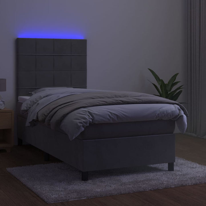 kontinentalseng med LED-lys 100x200 cm fløjl lysegrå