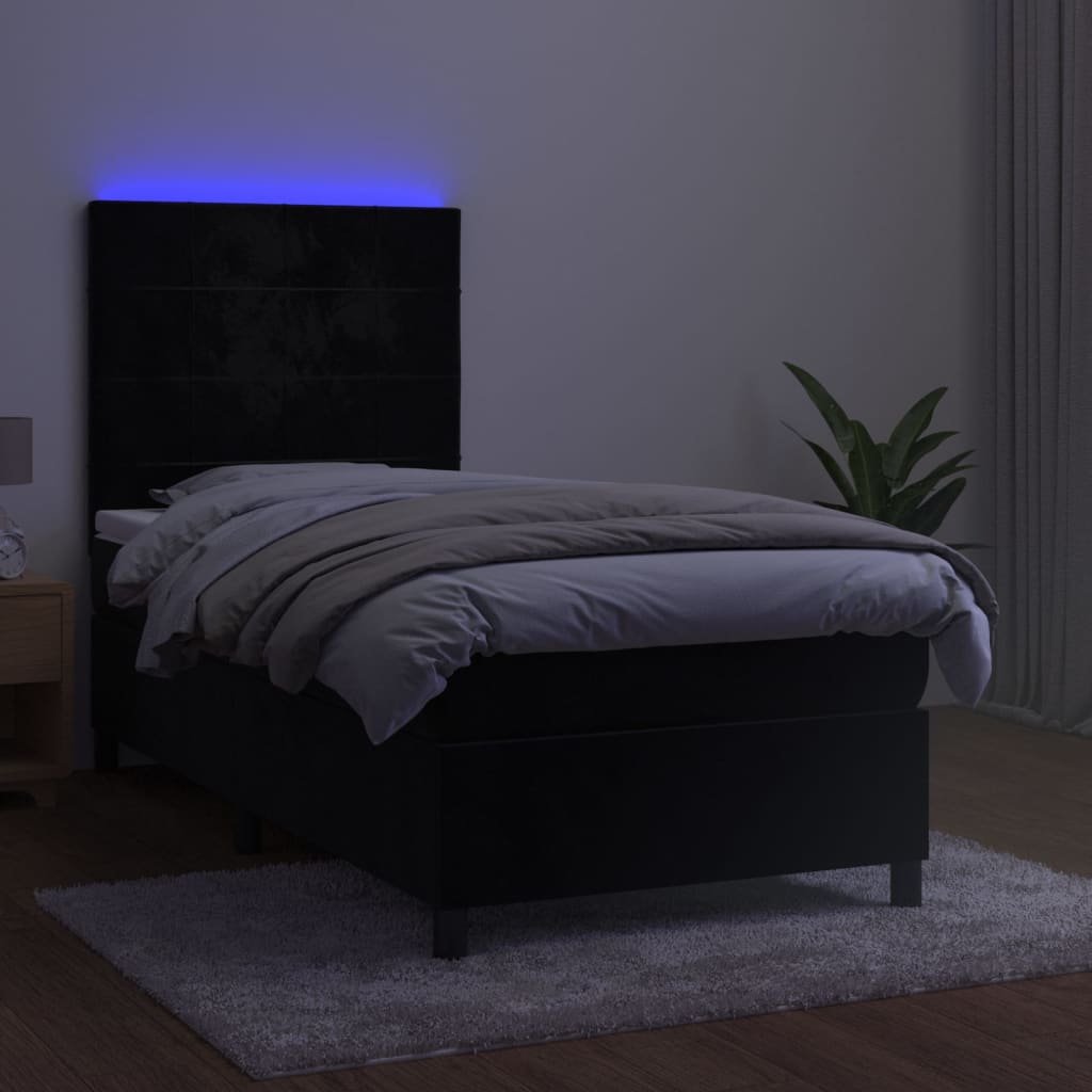 kontinentalseng med LED-lys 100x200 cm fløjl sort